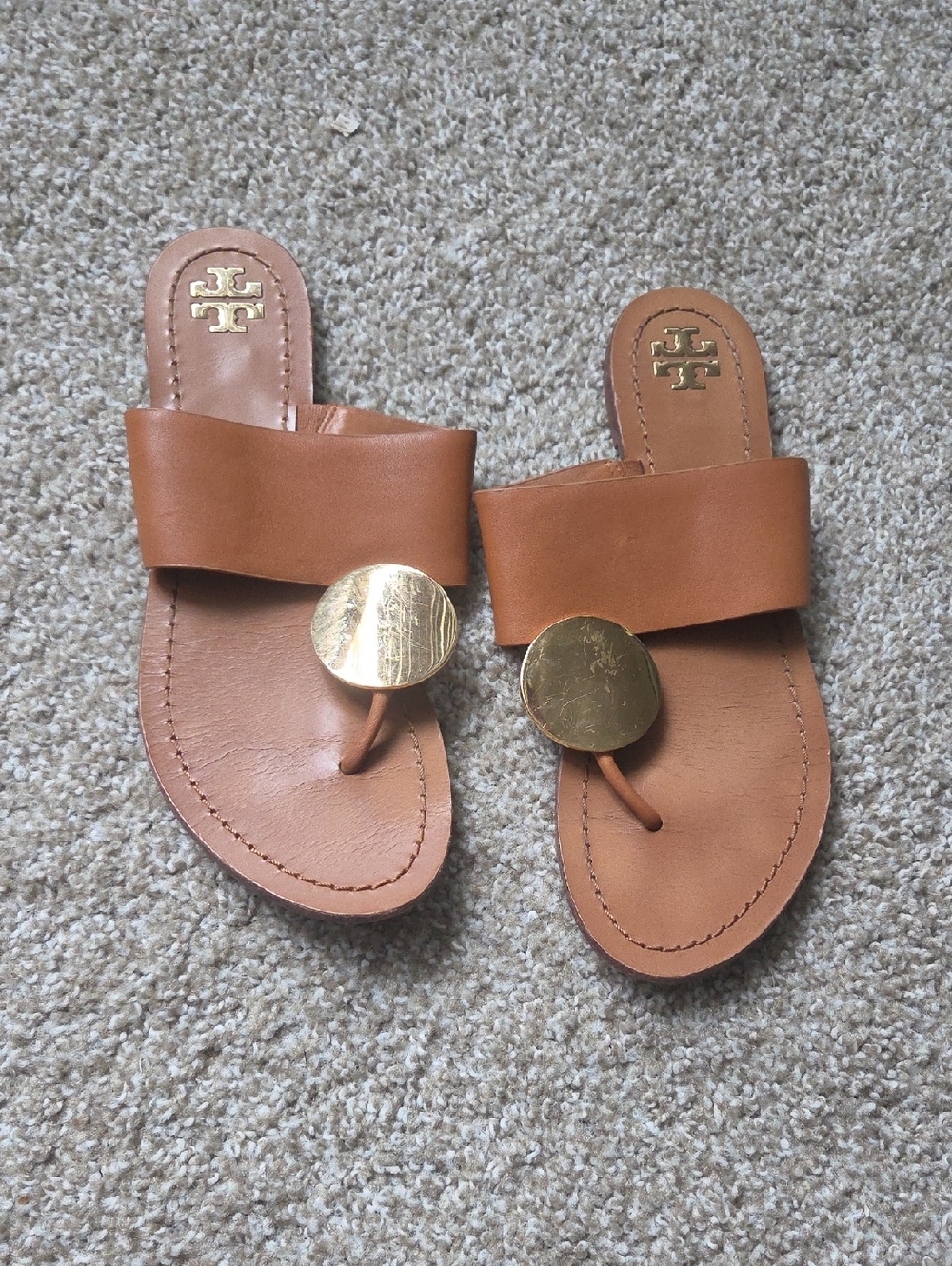 Tory Burch  Patos Tan Leather Slide Sandals